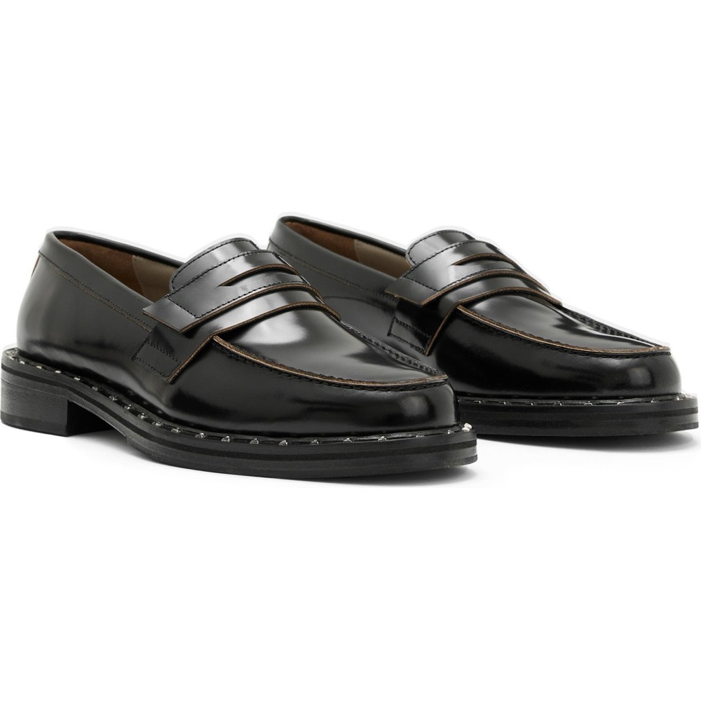 All Saints Black Patent Leather Penny Loafers
